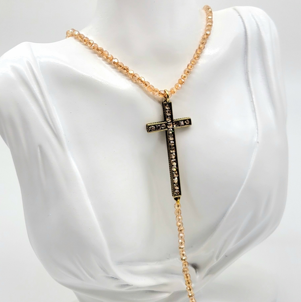 Heidi Daus Champagne Swarovski Crystal Sparkling Cross Lariat Necklace